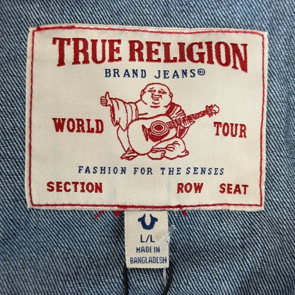 NEW True Religion Jesse SN Trucker Jacket Mens L Dark Fir Balsam Blue Denim $164